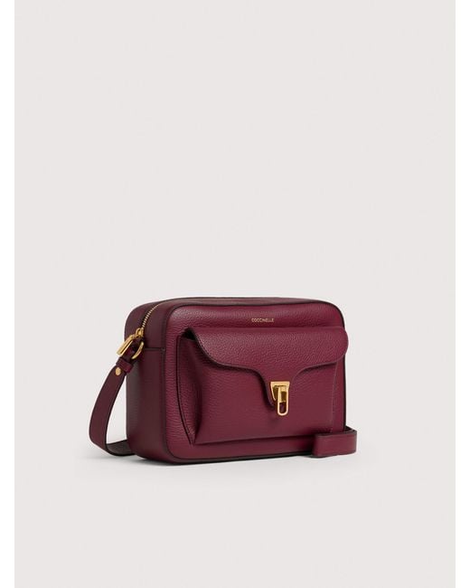 Coccinelle Purple Grained Leather Crossbody Bag Beat Soft Large