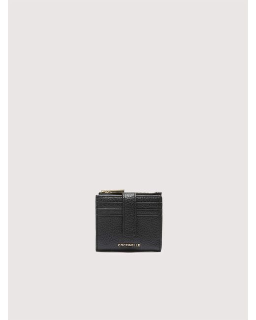 Coccinelle Black Small Grained Leather Wallet Metallic Medium