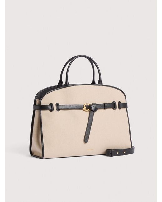 Coccinelle Natural Canvas And Micro Grained Leather Handbag Sabine Large