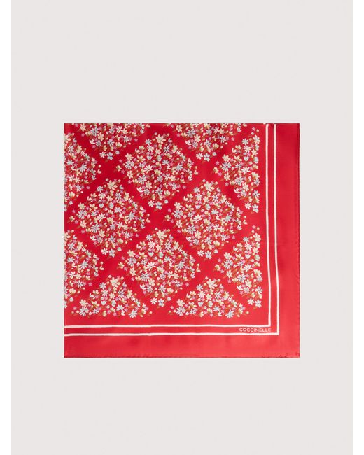 Coccinelle Red Silk Foulard Sakura Flowers