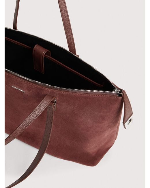 Coccinelle Red Suede Handbag Smart To Go Beat Generation Large