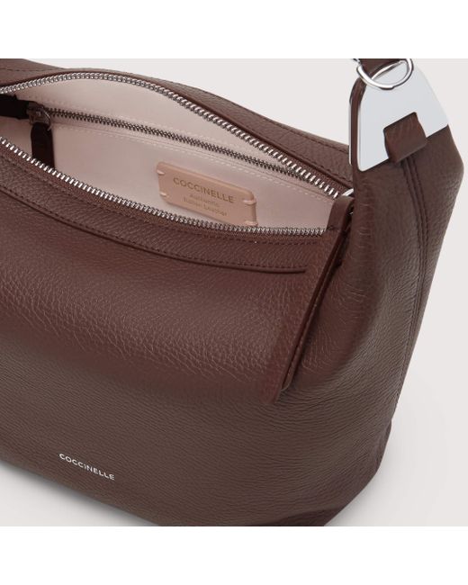 Coccinelle Brown Grained Leather Shoulder Bag Mintha Mini