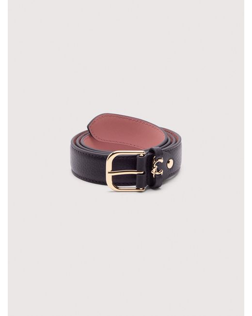 Coccinelle Pink Grained Leather Belt Metal Loop
