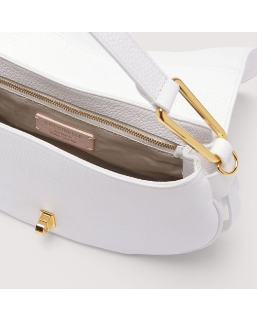 Coccinelle White Grained Leather Handbag Magie Soft Medium