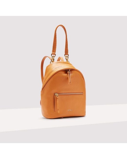 Coccinelle Orange Grained Leather Backpack Maelody Medium