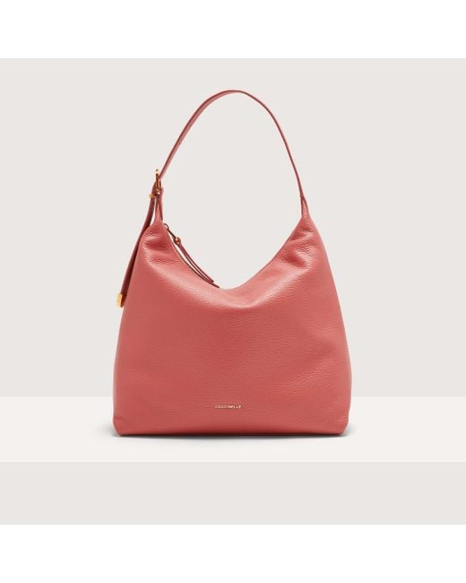 Coccinelle Red Grained Leather Shoulder Bag Gleen Medium