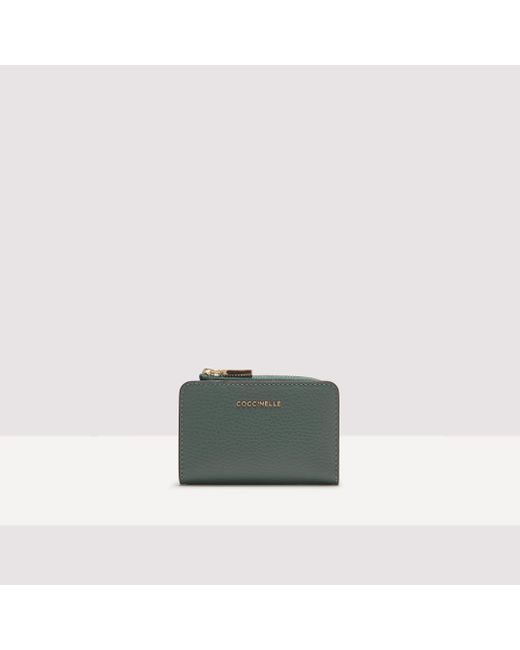 Coccinelle Green Grained Leather Card Holder Metallic Tricolor