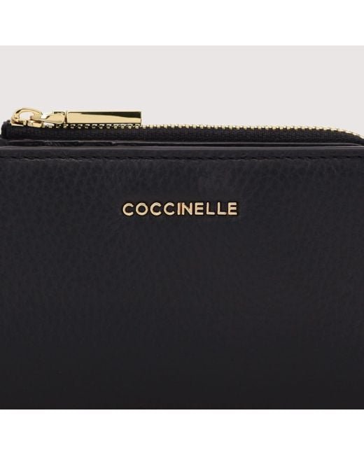 Coccinelle Black Small Grained Leather Wallet Metallic Soft