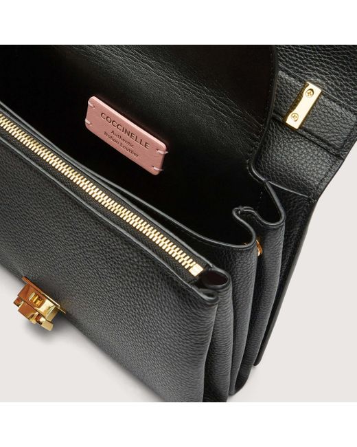Coccinelle Black Grained Leather Shoulder Bag Arlettis