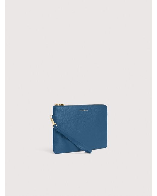 Coccinelle Blue Grained Leather Pouch C-Me Softy Medium