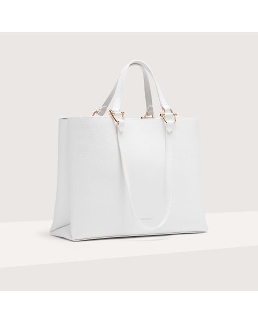 Coccinelle White Grained Leather Handbag Hop On Medium