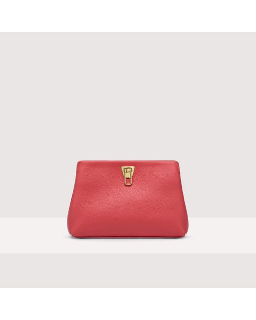 Coccinelle Red Grained Leather Clutch Bag Beat Clutch Small