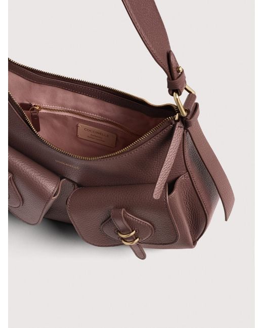 Coccinelle Pink Grained Leather Shoulder Bag Mavery Pocket Medium