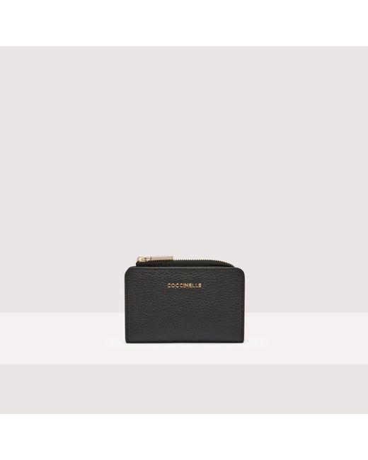 Coccinelle Black Grainy Leather Card Holder Metallic Small