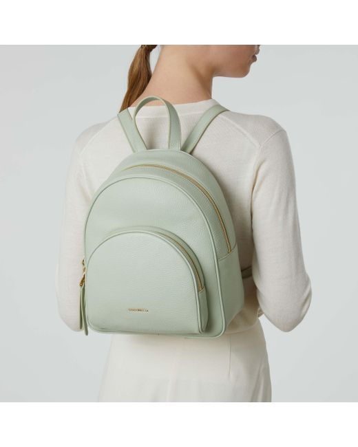 Coccinelle Gray Grained Leather Backpack Gleen Medium