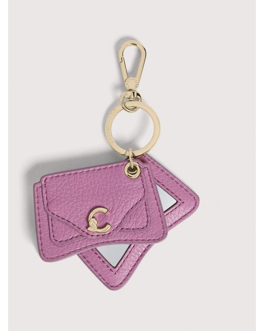 Coccinelle Pink Grained Leather Key Ring C-Me