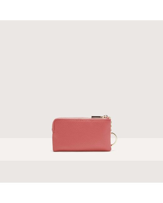 Coccinelle Pink Grained Leather Coin Purse Metallic Soft