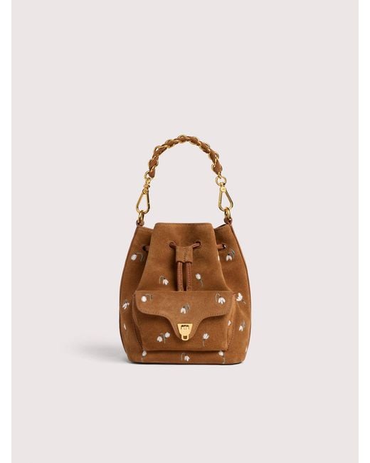 Coccinelle Multicolor Suede Bucket Bag With Embroidered Floral Pattern Beat Generation Small
