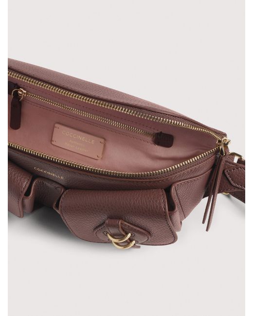 Coccinelle Brown Grained Leather Waist Bag Mavery Pocket Small