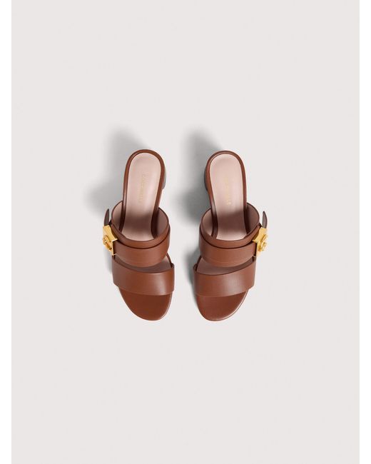 Coccinelle Brown Cowhide-Effect Smooth Leather Sandals C-Me Lock
