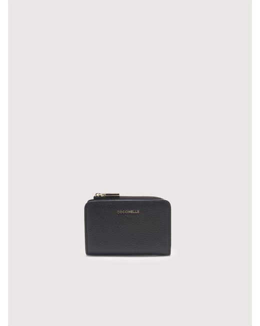 Coccinelle Black Small Grained Leather Wallet Metallic Small