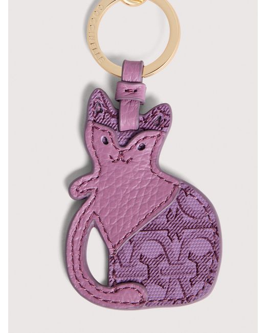 Coccinelle Pink Monogram Coated Canvas And Grained Leather Key Ring Pet Capsule