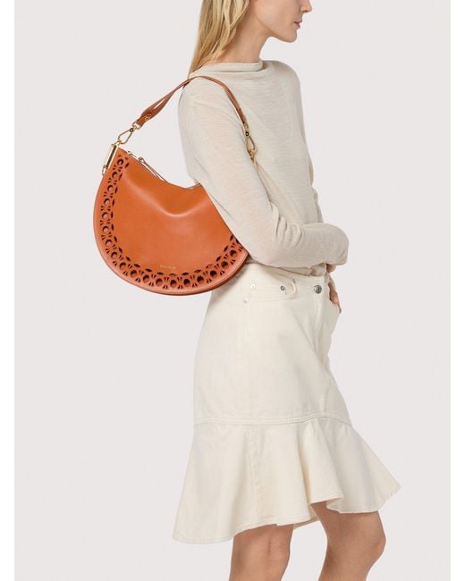 Coccinelle Orange Smooth Cowhide-Effect Leather Shoulder Bag With Broderie Anglaise Monogram Detailing Sunup Medium