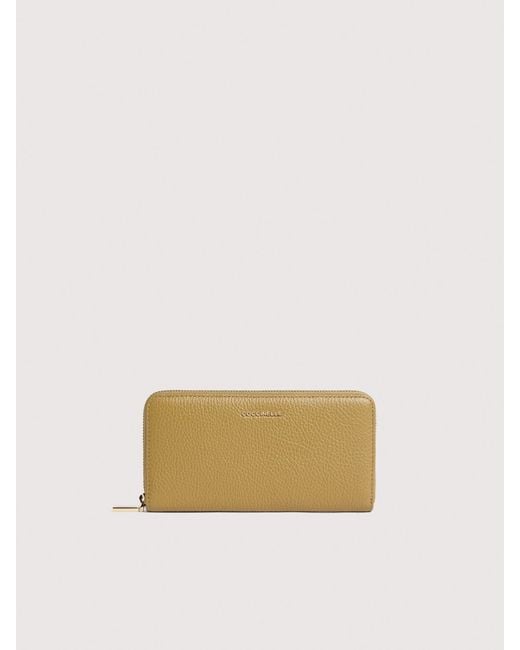 Coccinelle Natural Large Grainy Leather Zip-Around Purse Metallic Large