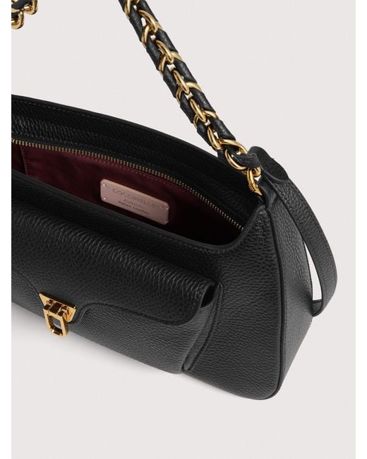 Coccinelle Black Grained Leather Shoulder Bag Beat Generation Medium