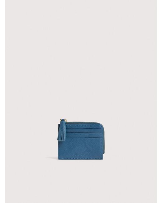 Coccinelle Blue Grainy Leather Card Holder Tassel Small