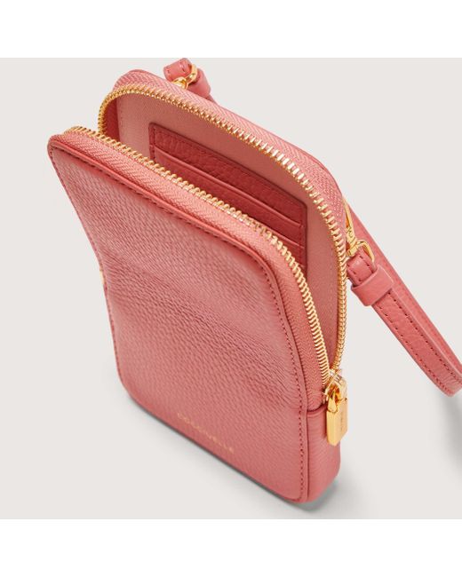 Coccinelle Pink Grained Leather Phone Holder Flor