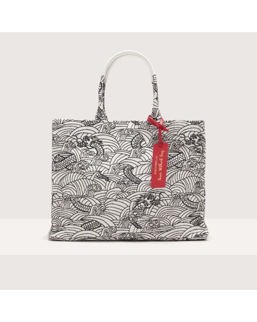 Coccinelle Gray Henkeltasche aus Jacquard-Stoff mit Lunar-Print Never Without Bag lunar Jacquard Medium