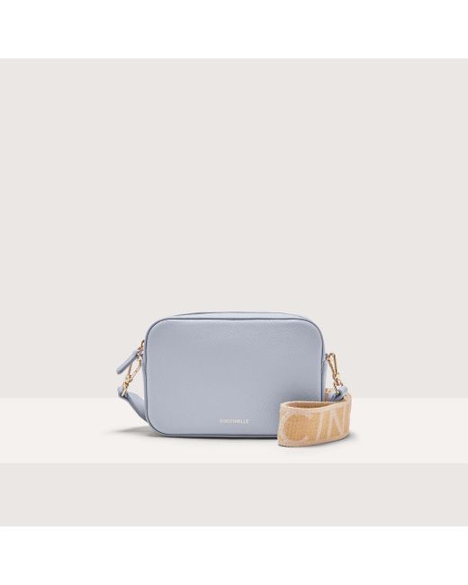 Coccinelle Gray Grained Leather Crossbody Bag Tebe Small