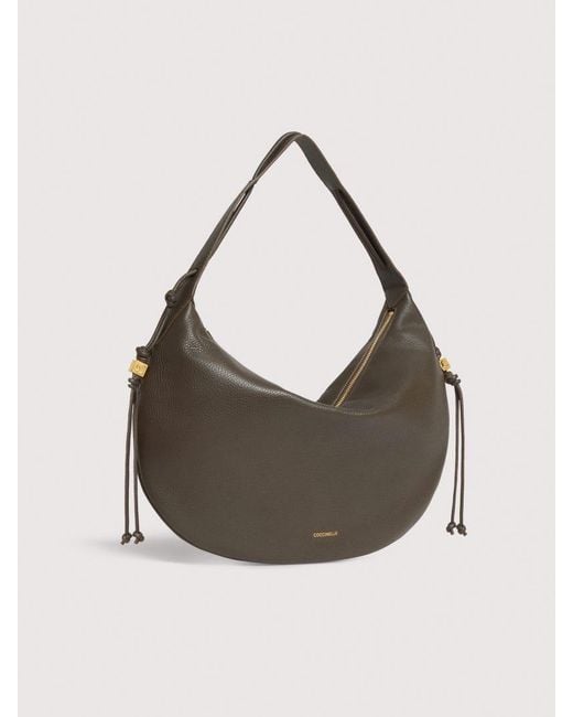 Coccinelle Gray Grained Leather Shoulder Bag Thess Large