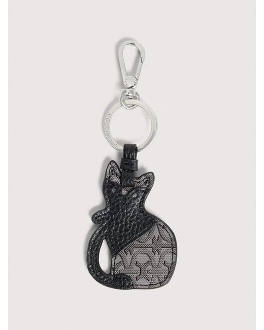 Coccinelle White Monogram Coated Canvas And Grained Leather Key Ring Pet Capsule