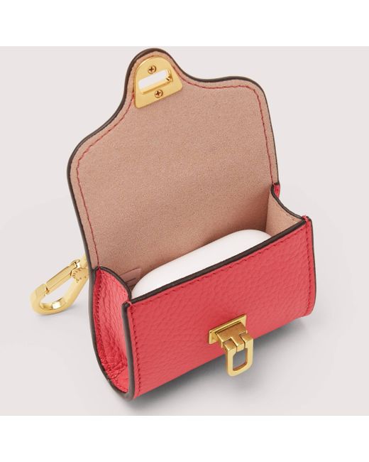 Coccinelle Red Grained Leather Airpods Case Beat Soft