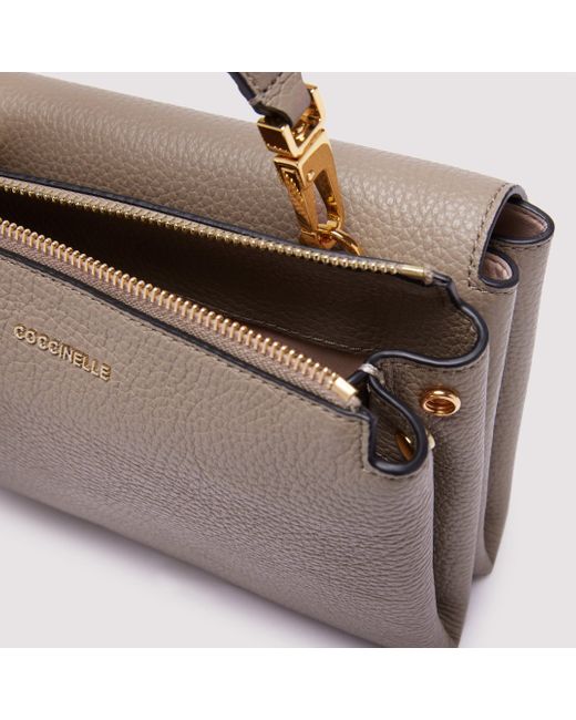 Coccinelle Gray Grained Leather Handbag Arlettis Signature Small