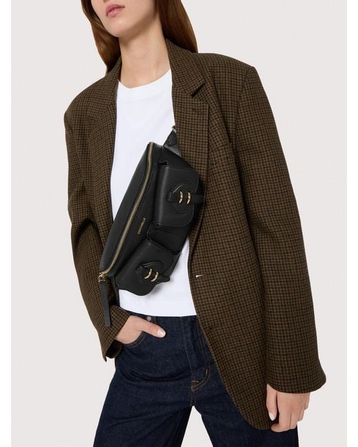 Coccinelle Black Grained Leather Waist Bag Mavery Pocket Small