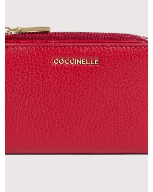 Coccinelle Red Small Grained Leather Wallet Metallic Small