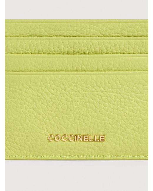 Coccinelle Yellow Grainy Leather Card Holder Metallic Small