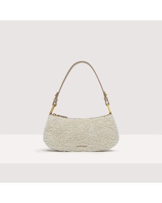 Coccinelle White Faux Fur And Grained Leather Minibag Merveille Astrakan