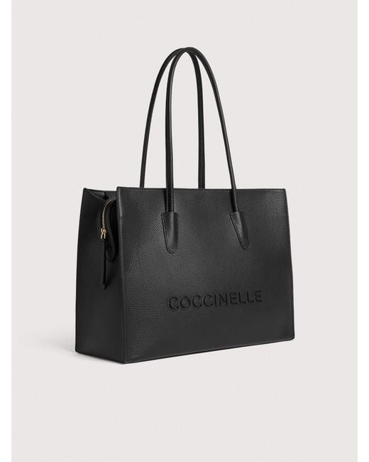 Coccinelle Black Grained Leather Tote Bag Myrtha26 Large