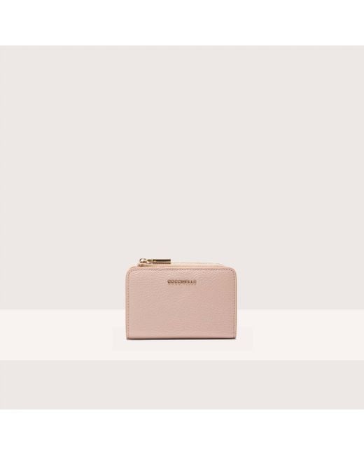 Coccinelle Pink Small Grained Leather Wallet Metallic Soft