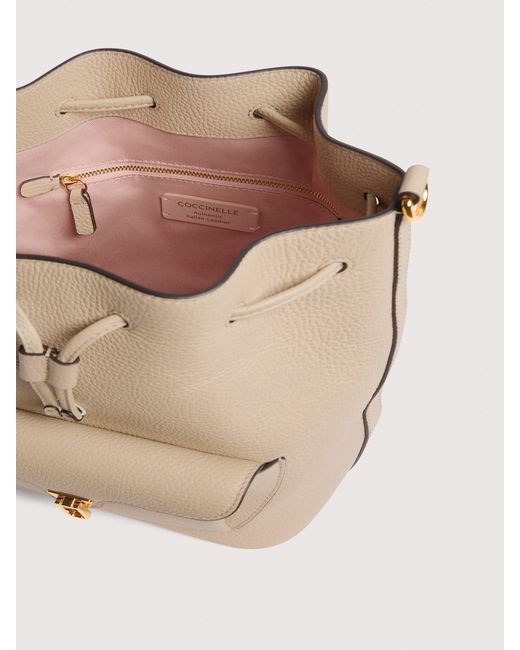 Coccinelle Natural Grained Leather Bucket Bag Beat Generation Medium