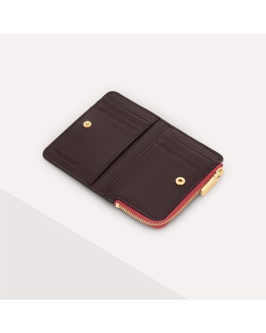 Coccinelle Red Grained Leather Card Holder Metallic Tricolor