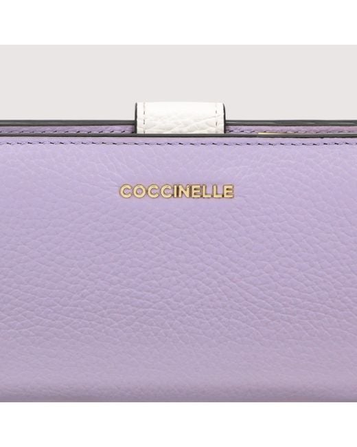 Coccinelle Purple Medium Grained Leather Wallet Metallic Tricolor