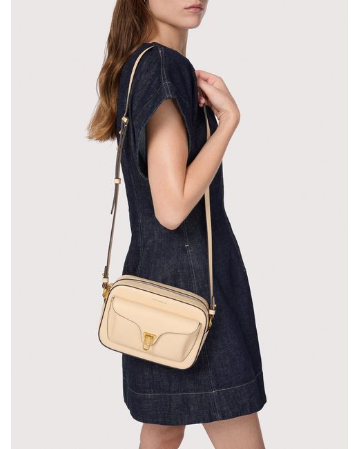 Coccinelle Blue Grainy Leather Crossbody Bag Beat Soft Small