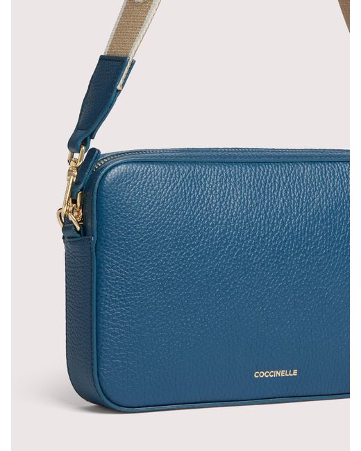 Coccinelle Blue Grained Leather Crossbody Bag Tebe Small