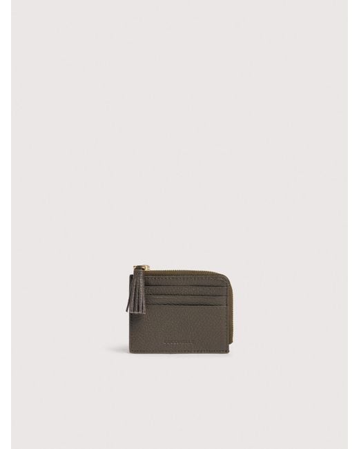 Coccinelle Natural Grainy Leather Card Holder Tassel Small