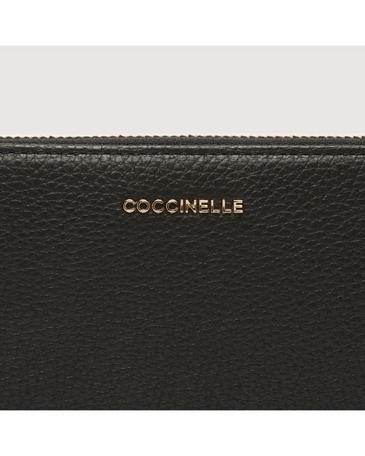 Coccinelle Black Large Grainy Leather Zip-Around Purse Metallic Soft